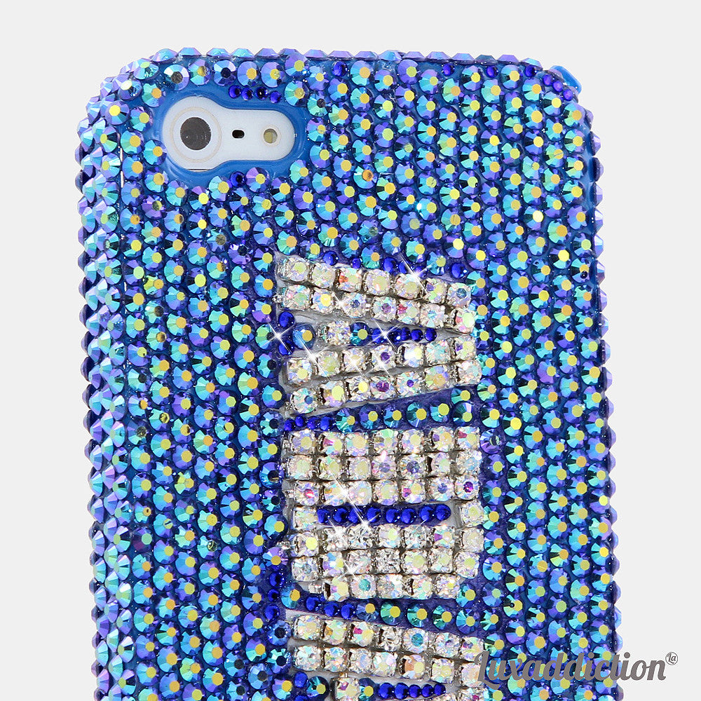 Blue with Clear Diamonds Personalized Name & Initials Design case made for iPhone 5 / 5S