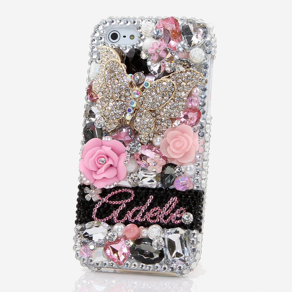 Diamond Butterfly Personalized Name & Initials Design case made for iPhone 5 / 5S