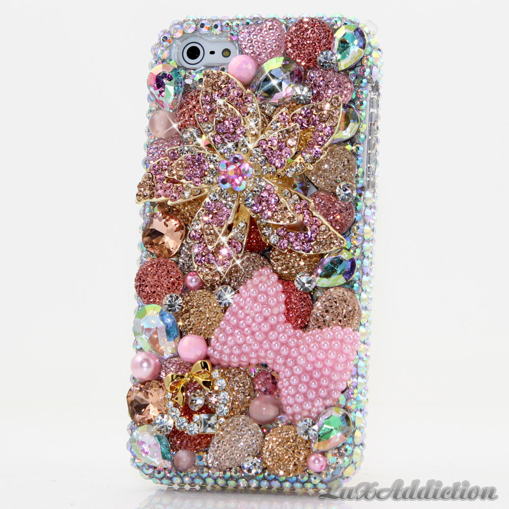 Flower and Pink Pearl Bow Design case made for iphone 5 / 5S