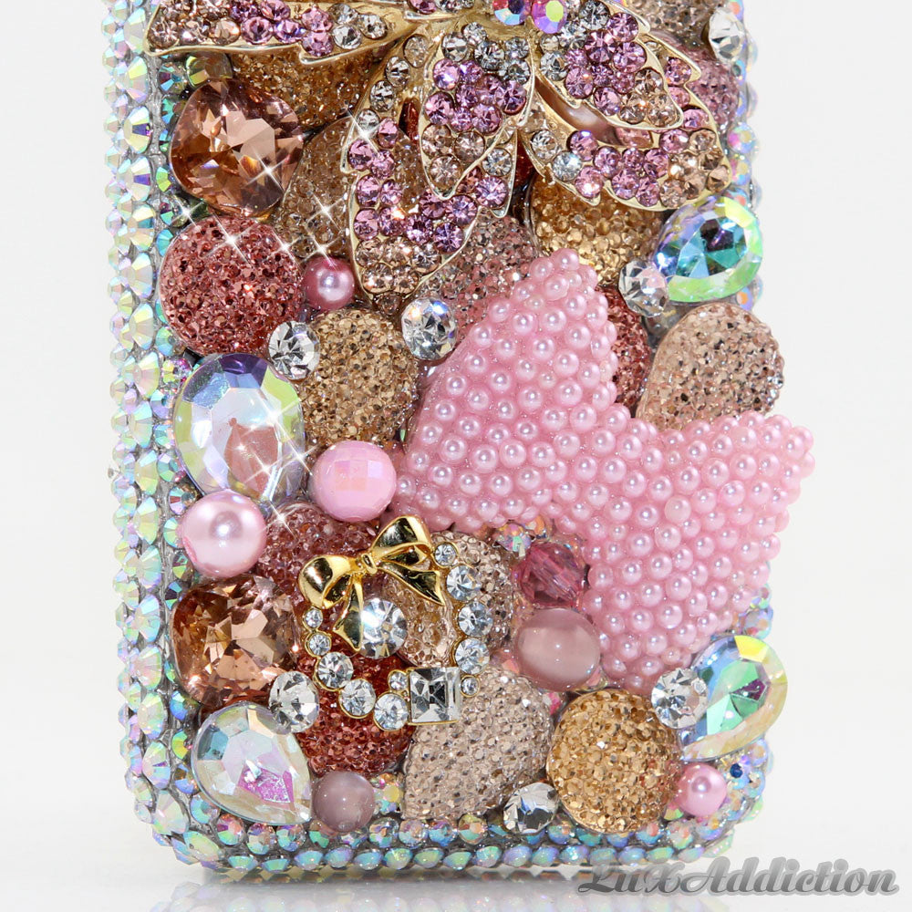 Flower and Pink Pearl Bow Design case made for iphone 5 / 5S