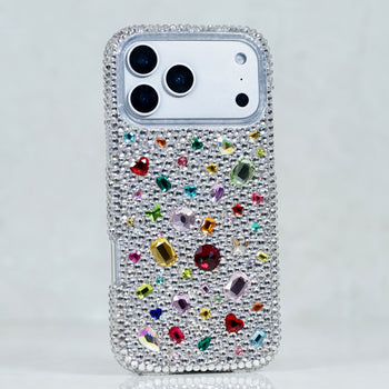 Sparkling Rainbow Gemstone & Clear Crystal Pavé Phone Case (style 977)
