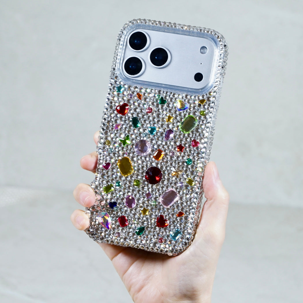 Sparkling Rainbow Gemstone & Clear Crystal Pavé Phone Case (style 977)