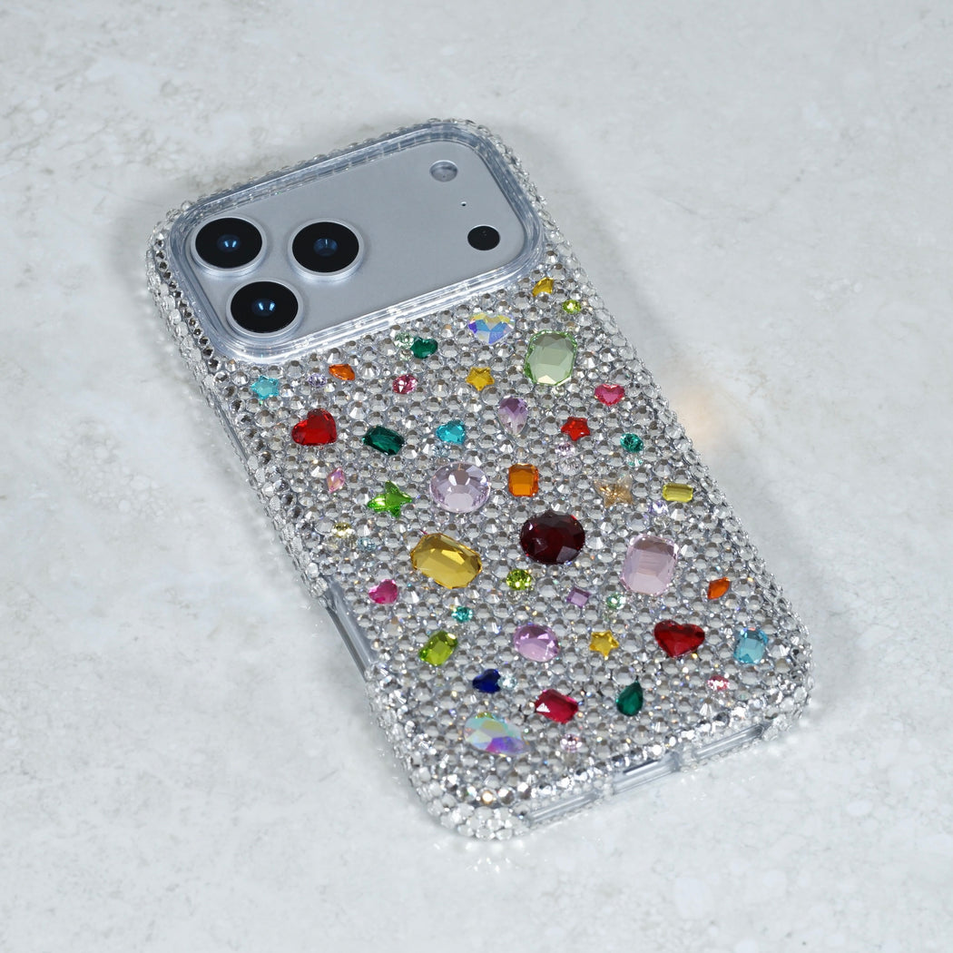 Sparkling Rainbow Gemstone & Clear Crystal Pavé Phone Case (style 977)