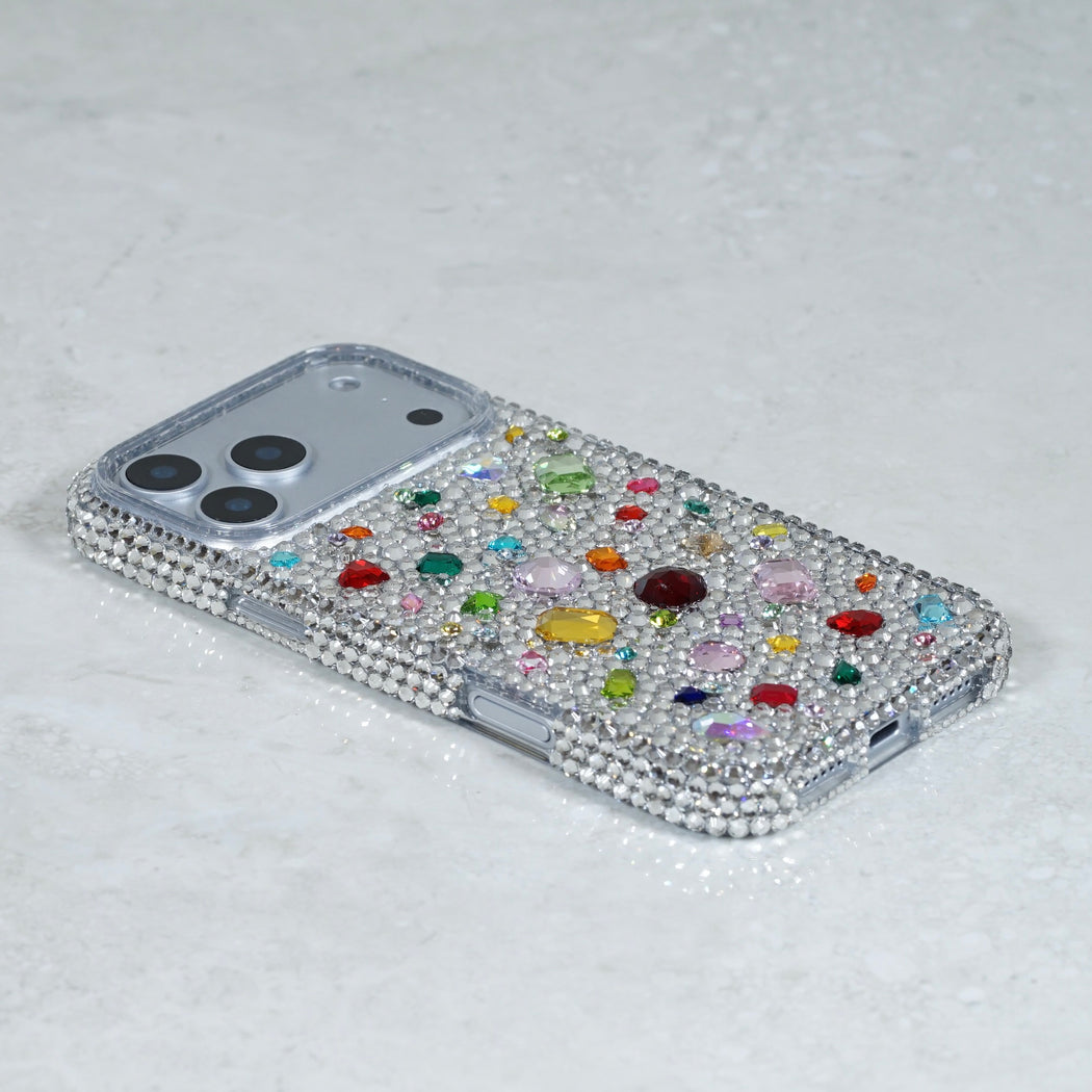 Sparkling Rainbow Gemstone & Clear Crystal Pavé Phone Case (style 977)