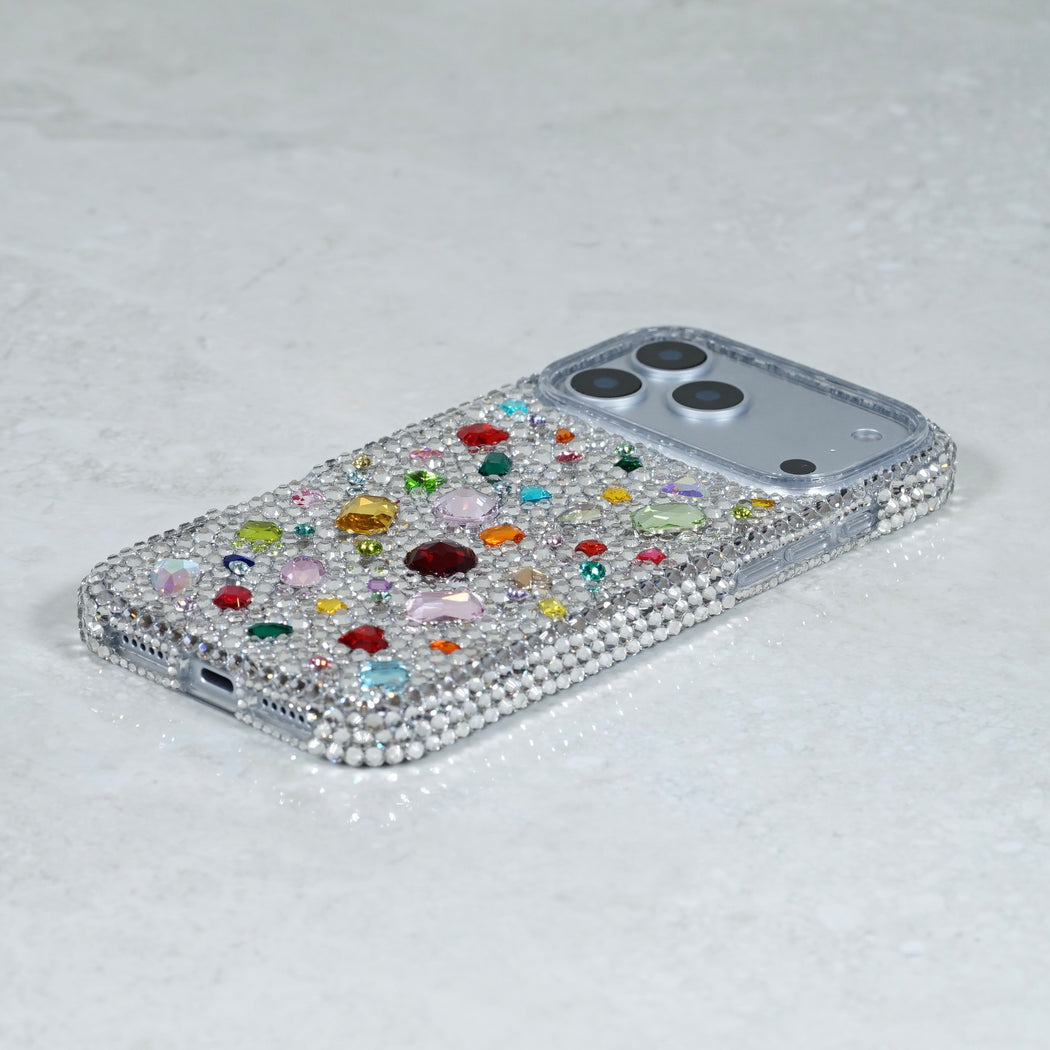 Sparkling Rainbow Gemstone & Clear Crystal Pavé Phone Case (style 977)