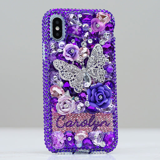 Purple Butterfly bling iphone x case