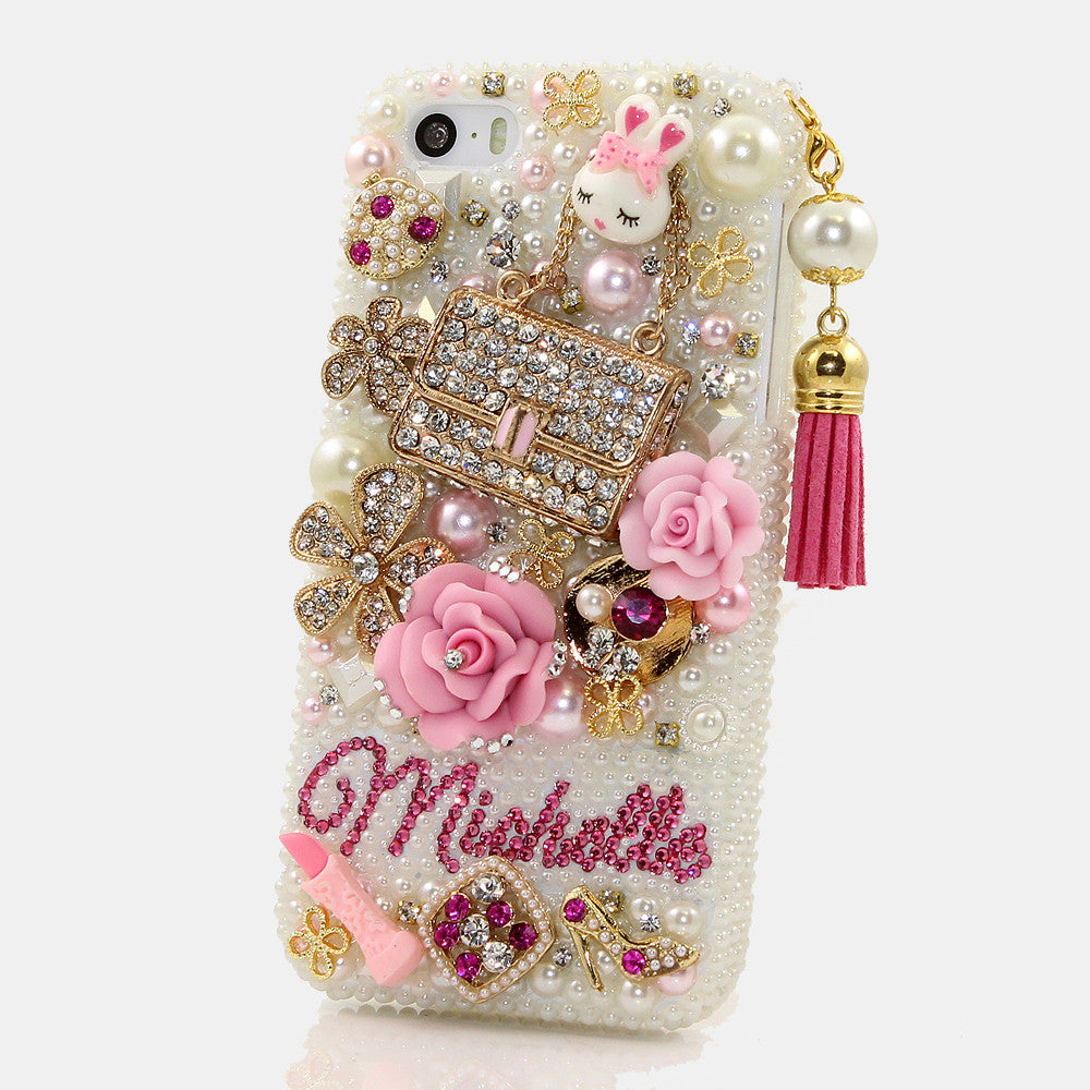 Pearls and Purse Personalized Name & Initials Design with Tassle case made for iPhone 5 / 5S