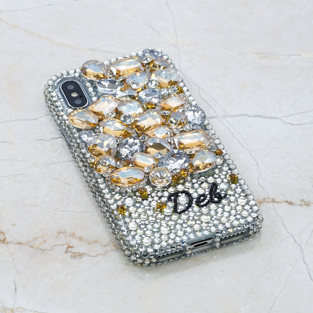 gold crystals stones iphone Xs case