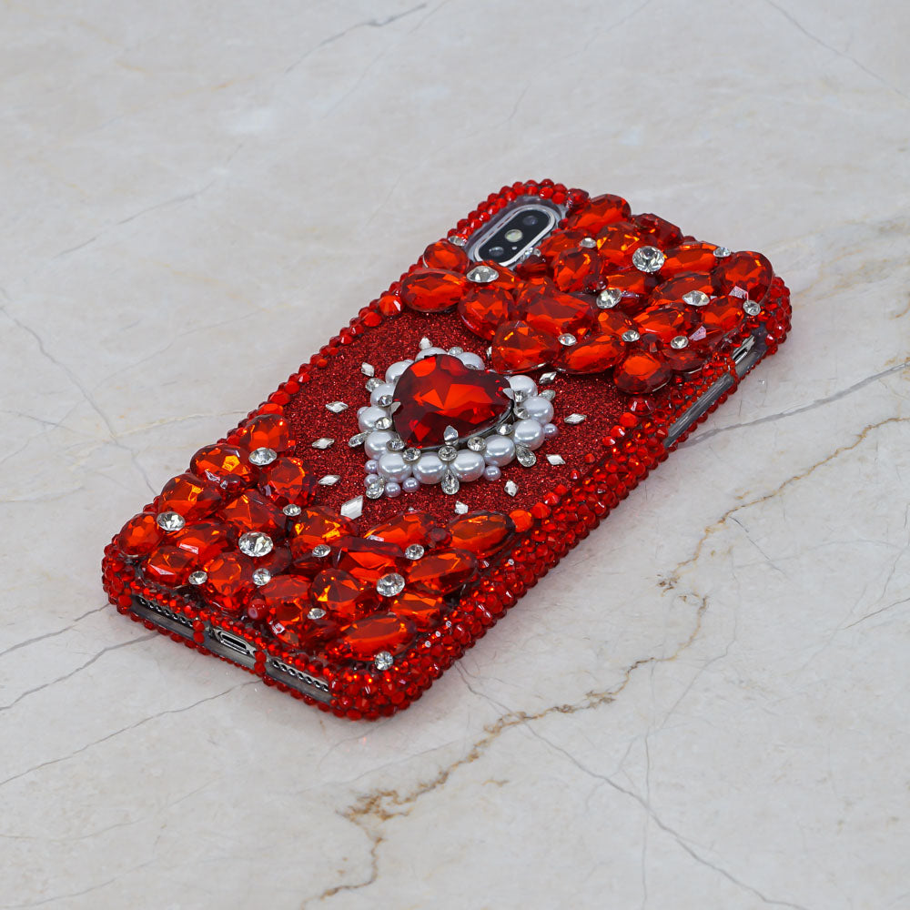 red heart crystals iphone x case