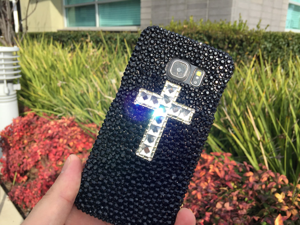Jet black crystals with cross Samsung S8 case