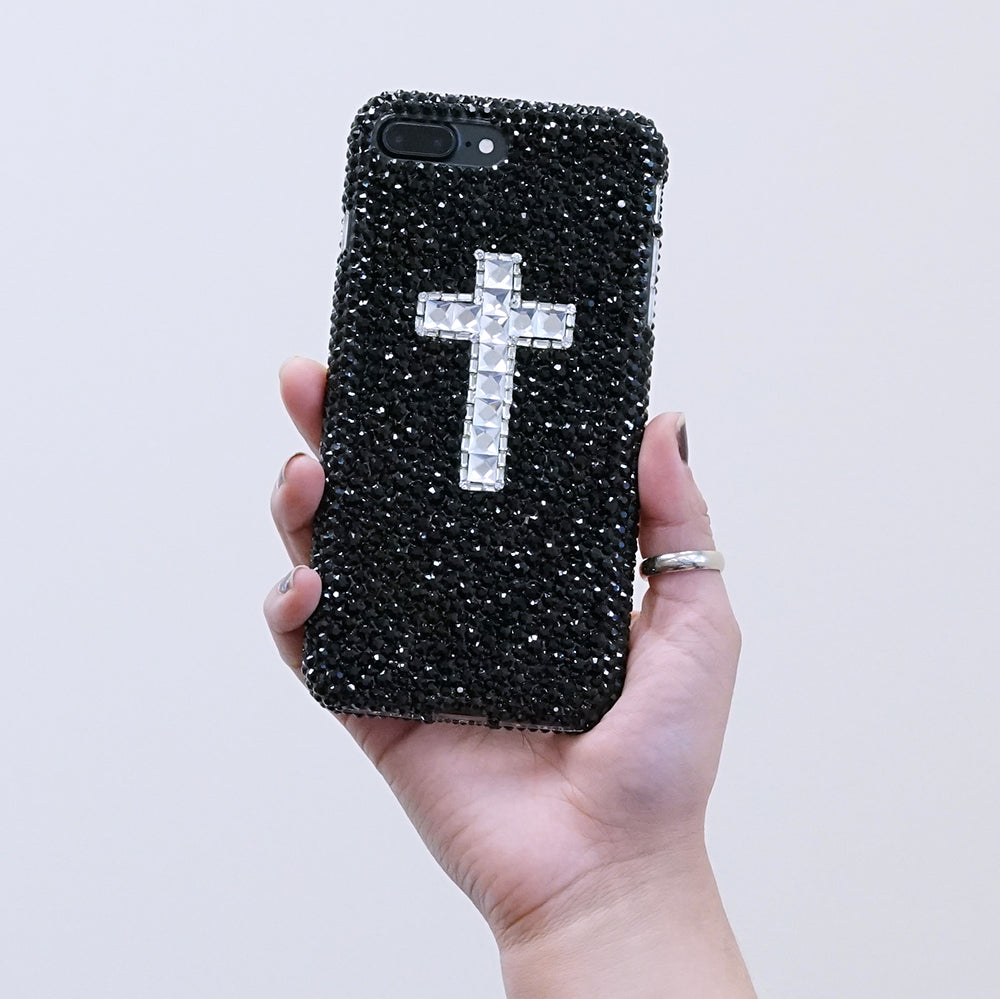 Jet black crystals with cross iphone 7 / 8 plus case